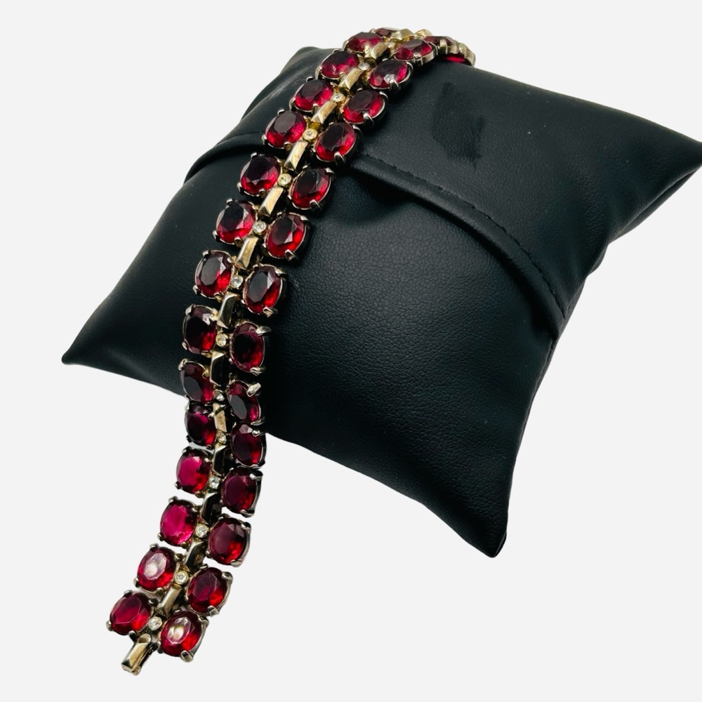 Stunning Rare Trifari Sterling Ruby Crystal Bracelet